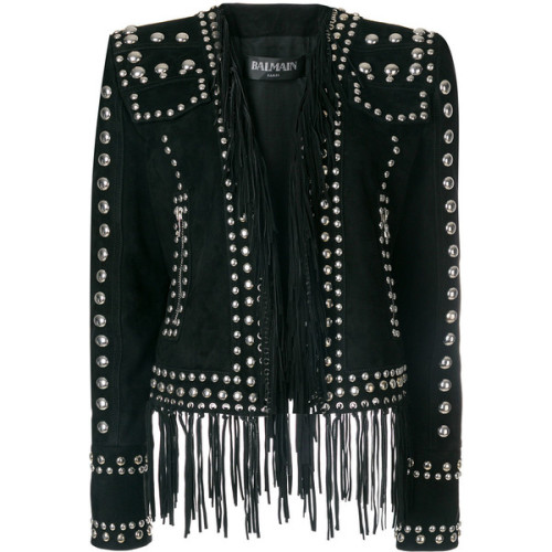 Balmain stud embellished blazer ❤ liked on Polyvore (see more long sleeve jackets)