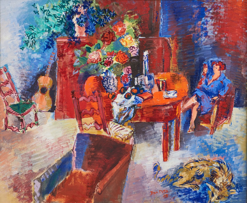 Jean DufyJeune femme dans l'interieur fleuri, 1928Oil on canvas