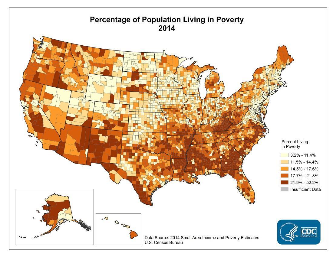 iammyfather: mapsontheweb: Percentage of U.S. Population Living in Poverty, 2014.