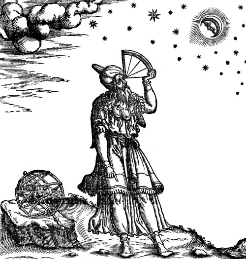 deathandmysticism:Ptolemy employing a quadrant and pointing to the Earth, Principles of astrology an