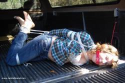 Kiltedpatriot:  Nowheretohide14: Jackie Hogtied And Gagged In The Back Of A Truck.