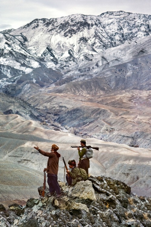 enrique262: Mujahideen atop a Mountain. Logar Province, Afghanistan, 1984. By Steve McCurry