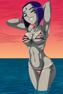 shadbase:  shadbase:  “Happy-4th-of-July Raven&quot;  or “Independence-Day Raven” This is a bonus pinup from the Shadbase Teen Titans comic.   How can I not reblog this today.