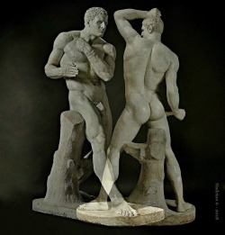 hadrian6:  The Pugilists Creugas and Damoxenos. late 19th.century. Italian after Antonio Canova. Italian 1757-1822. marble.  photo collage by Hadrian 6.     http://hadrian6.tumblr.com    