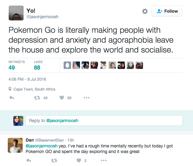 anakin-skylord:  and this too, pokemon go is helping people with depression, anxiety,