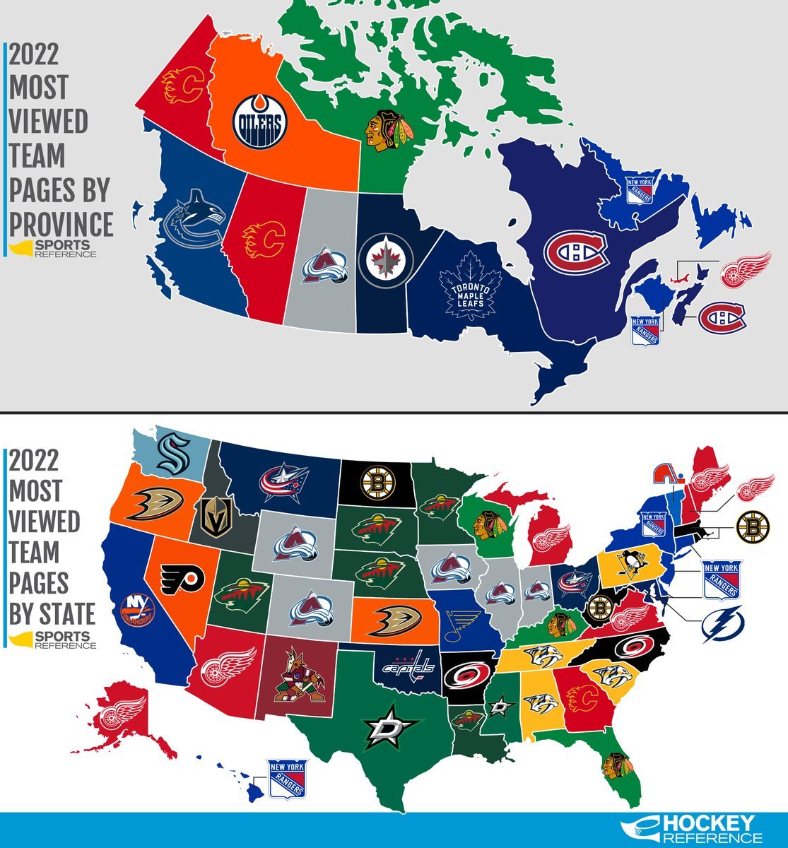 The Most Viewed Team Pages On Hockey Reference In Maps On The Web