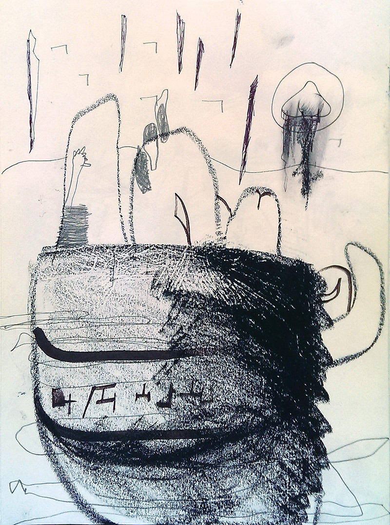 Collaborative Drawing 28
Litho crayon, pen, graphite, marker on paper
9"x12" 2014