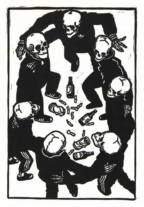 “Adideath“Linocut, 12x18 cmThe name refers to the cult brand of the Russian underground subculture “
