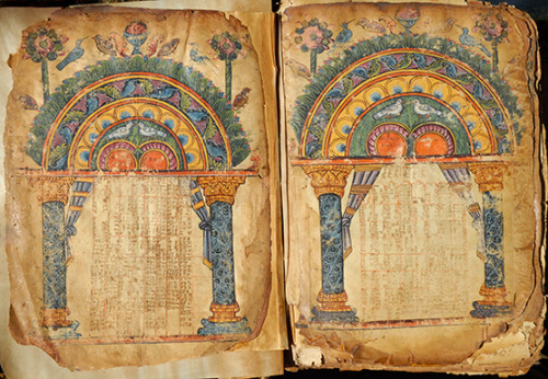 These are two illuminated gospel books were made between 300-700 AD at Abba Garima Monastery in Ethi