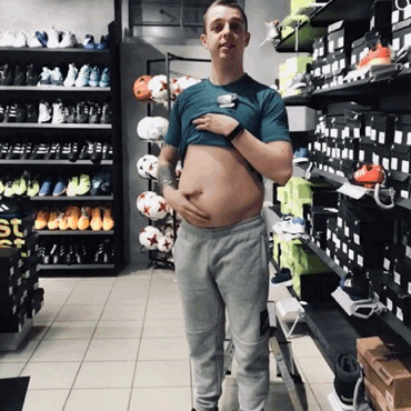 blogartus: Skinny dude channels his gains right into his belly. Cute to pose in a