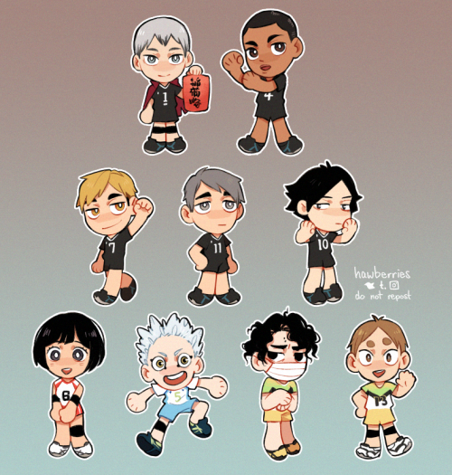 hawberries: rounding out my stickers with the rest of karasuno vbc et al, plus some friends and fren