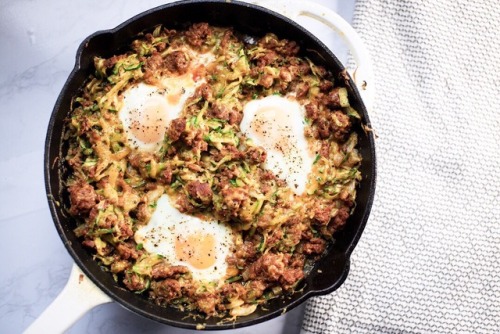 Keto Chorizo Zucchini Hash and Eggs! Delicious!2-3 zucchini’s grated and all water pressed out. 3-4 