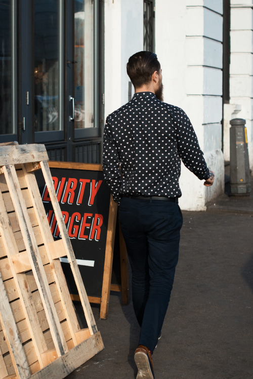 meninthistown: &lt;3Similar look: ASOS Long Sleeve Shirt Heart Print.