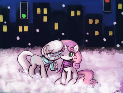tehlumineko:  Sweetie Belle and Silver Spoon became friends on hearth’s warming eve~ events - stream - deviantart ——————————————— If you like what I draw, and would like to support me.. please consider my [Patreon],