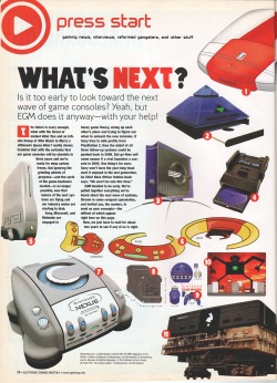 this-is-lackluster:readingegm:EGM #168What will the next generation of consoles look like?   Oh god I remember all of these, make it stooooop  i like the sony ps3 penis at the lower rightalso the famicom recolored as a ps3 on the top