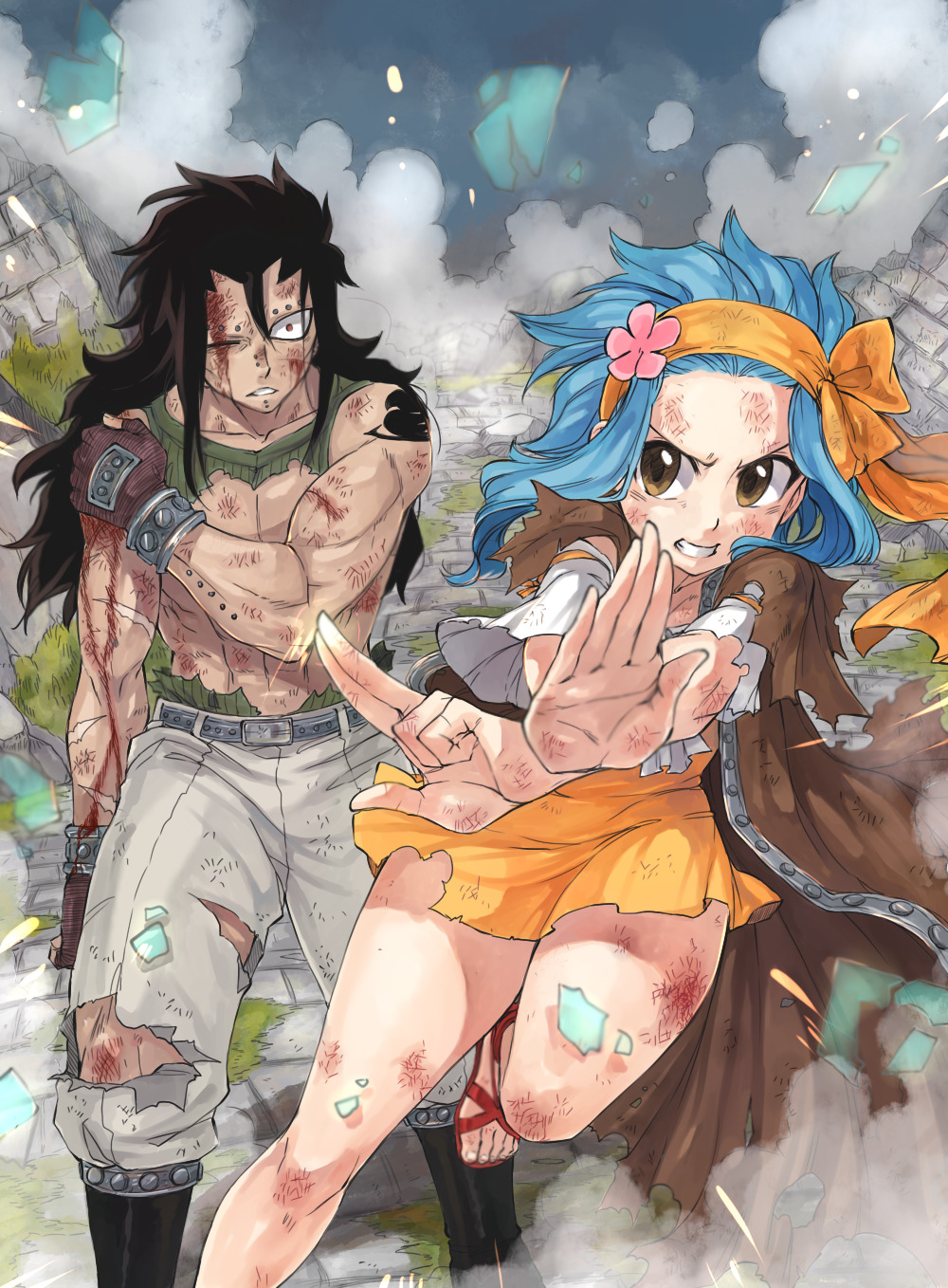 rboz:   Lucy &amp; Levy protecting their men  As per request of enchantedphoenix,