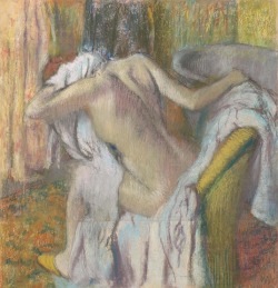 curiousittybittyred:  After the Bath, Woman drying herself, 1890-95   Edgar Degas