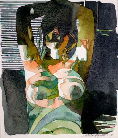 red-lipstick:  John Raynes (b. 1929, Australia, resides UK) - Green Totem    Paintings: Watercolors 