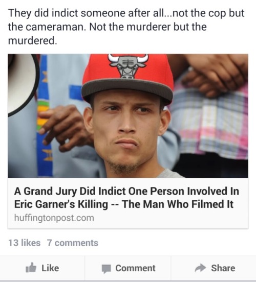 just-the-way-youre-not:  A man who threatened to kill Darren Wilson was arrested but Wilson, who killed 18-year-old unarmed Micheal Brown, was not. A man who recorded Daniel Pantaleo choke 43-year-old Eric Garner to death was indicted but Pantaleo, who