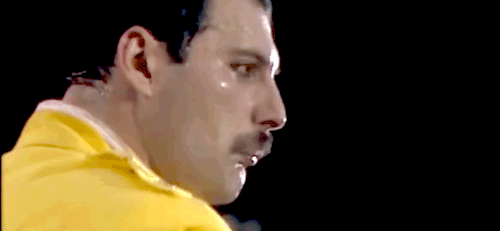 moustachefreddie:Freddie Mercury makes the crowd sing along with him at Wembley Stadium in 1986.
