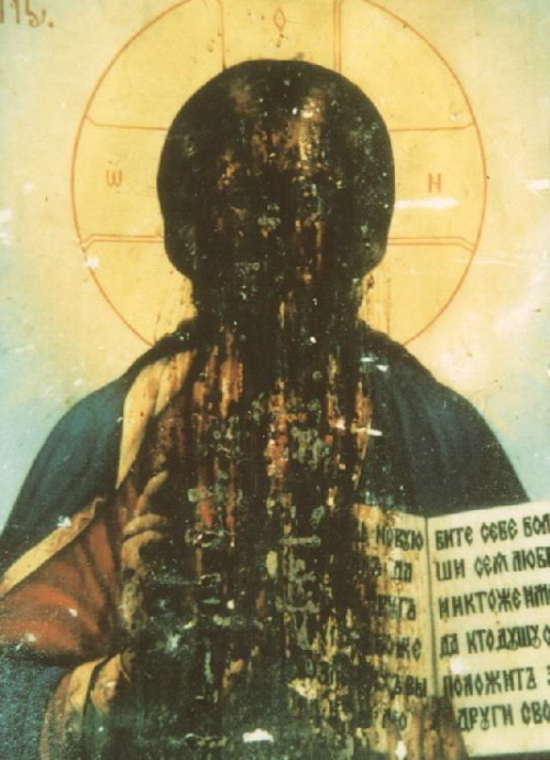 alien-bidet: A corroded Eastern Orthodox icon of Christ