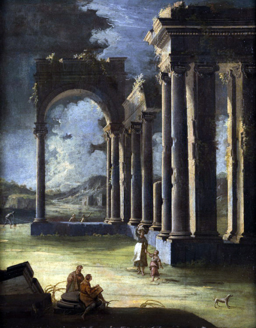 Gennaro Greco (“Il Mascacotta”) - Antique Ruins In Nocturnal Light (c. 1663).