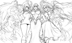 thegoldensmurf:  Sketched the Nanatsu no Taizai Goddesses trio: Nerobasta, Sariel (as Solasido) &amp; Rueduciel (as Margaret).