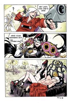 planetofjunk:  samanis:  theres also a ton of dante getting owned by bayonetta, as well as dante being a dork with jeanne sorry friends another one where the original artist deleted their deviantart, god damn it  Hmm, this style reminds me of weremole’s