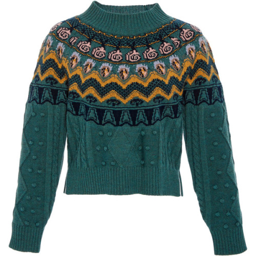 Temperley London Cable Jacquard Jumper ❤ liked on Polyvore (see more cable knit crew neck sweaters)