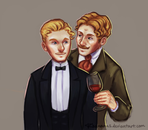bloomingbanana:A never-to-be-finished painting of the de Chagny brothers, hanging out after a night 