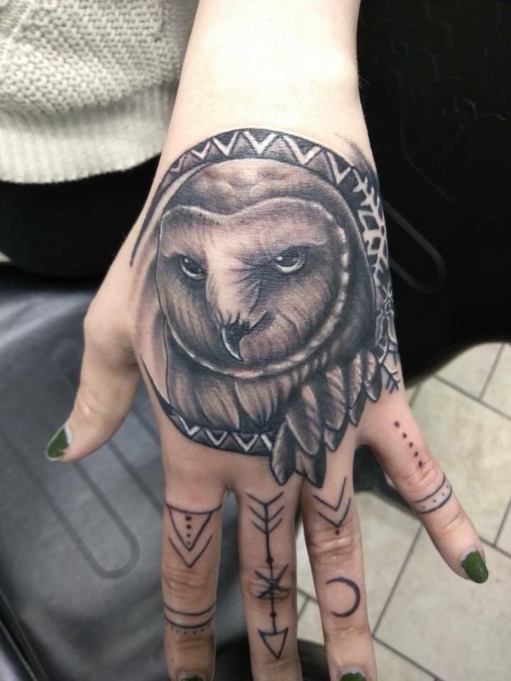  — Owl hand tattoo as a preface to my Athena half...