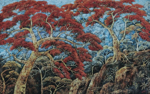 thunderstruck9:Haji Widayat (Indonesian, 1923-2002), Flamboyant Trees, 1975. Oil on canvas, 126 x 20