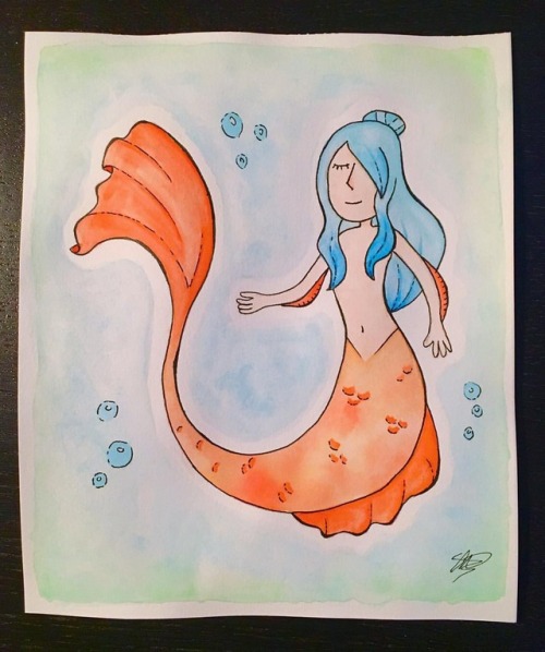 Something Different #mermay #mermaid #watercolor #orange #blue #sea #fineliner #art #drawing #paint #bubbles