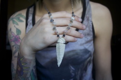 skeletonbonesandflowers:  New organic arrowhead necklace, wrapped in sterling silver with moonstone, labradorite, and lava beads.