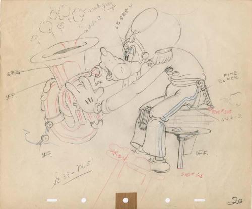 Production art from the Disney animation short, Mickey’s Ameteurs (1937). 