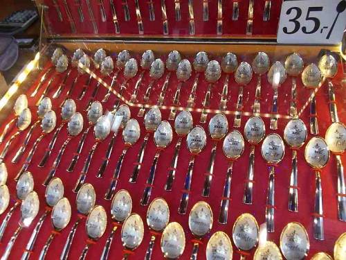 Gold plated tea spoons with people’s names engraved (available on Christmas market in Wroclaw, Polan