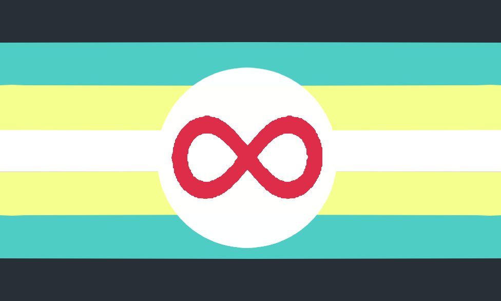 hs-spritely:  my flag for autism! the rainbow gradient was very very harsh on my eyes and caused me sensory issues to look at so heres this Red: Red instead movementWhite: understandingYellow: positivity and active energyTeal: creativity and calming