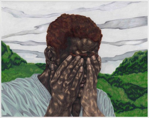 thunderstruck9:Toyin Ojih Odutola (Nigerian/American, b. 1985), As He Watched Him Walk Away, 2020. Colored pencil and graphite on Dura-Lar, 11 x 14 in.