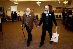 imstillthefuckingprince:  thegestianpoet:  LOOK AT THESE TWO BEARDY DUDES WHO GOT MARRIED IN WASHINGTON STATE THIS WEEK  LOOK AT EM  theyre so dapper and adorable its like theyve stepped out of another era 