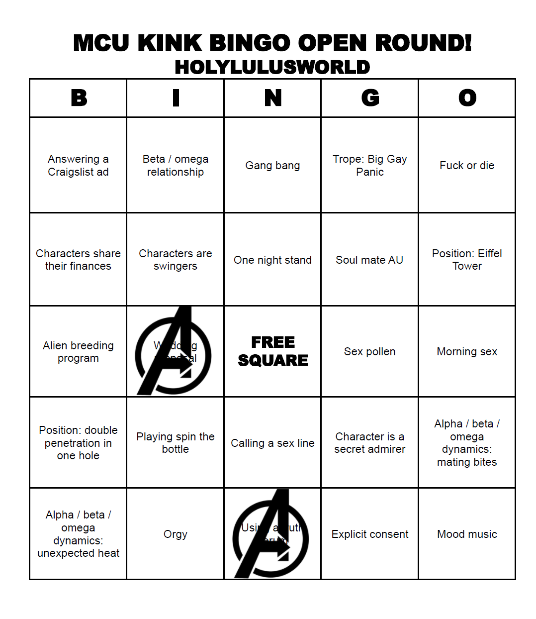 Lulus World — MCU KINK BINGO masterlist image pic