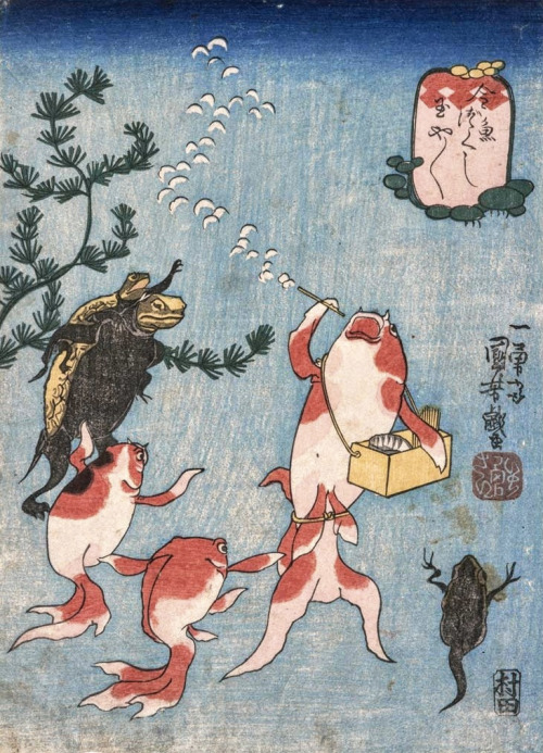 thekimonogallery: ‘Gold Fish Making Bubbles’ - Utagawa Kuniyoshi, ca. 1830s.