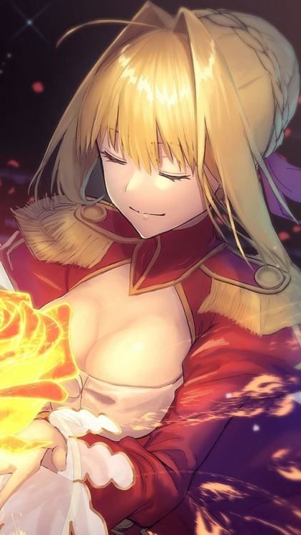 Anime girl, fire flower, closed eyes, Saber, 720x1280 wallpaper @wallpapersmug : https://ift.tt/2FI4