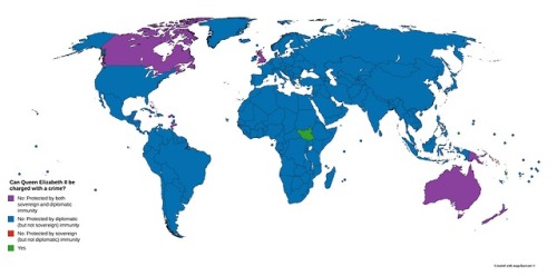 shes-a-killerqueen:mapsontheweb:Countries where Queen Elizabeth II can be charged with a crime. Keep