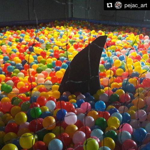 #Repost @pejac_art With @repostapp ・・・ Ball Pool In #lawoftheweakest #Pejac #pejaclondonshow #shark
