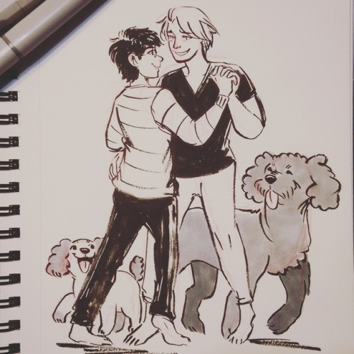 jerseyartblog:,’) Had some Victuuri feels last night and that means: dancing and doggos