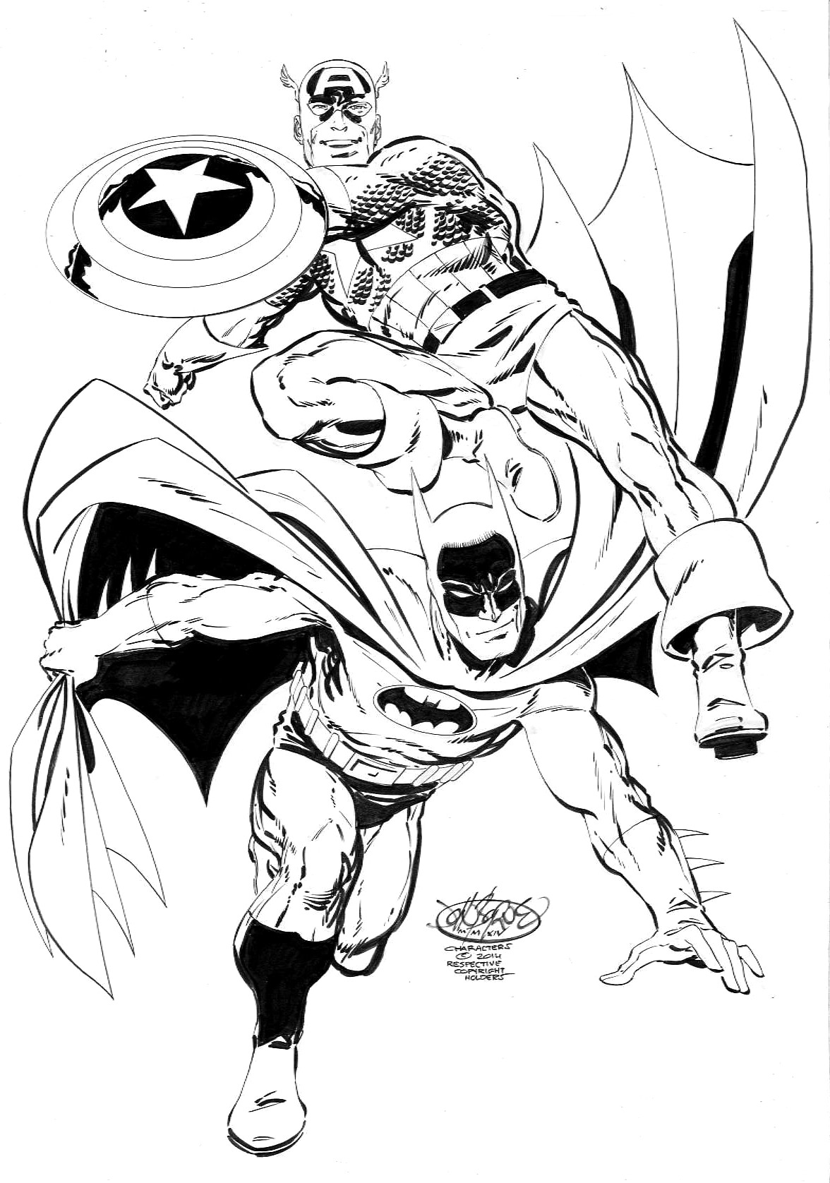 John Byrne Draws... — Captain America & Batman commission by John Byrne....