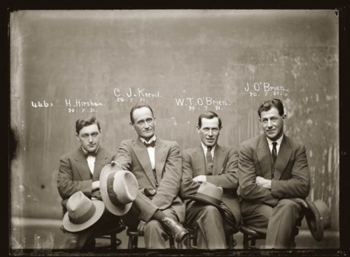 1920s Mugshots Instead of the usual style of holding a sign and having front and profile shots taken, these “special photographs” have a far more casual feel. The name, date, and in some cases other details are etched onto the photographs