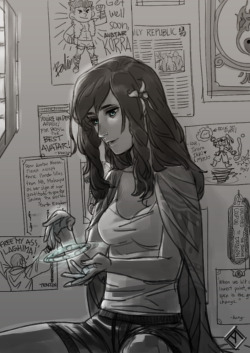 maveartworks:  A quick sketch of Korra recovering in her room while enjoying a bit of playful airbending AKA Aang’s amazing talent. XD I just couldn’t handle all the feels they left in the season 3 finale…  Now before you guys start ranting about