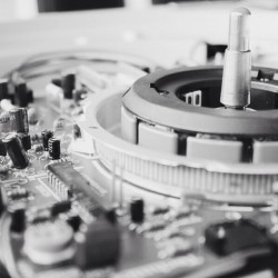 vnylst:  Pictured is the spindle and logic board inside of a Technic 1200. Makes you appreciate the universe inside of the most tried and true record player when taking a glance under the hood.