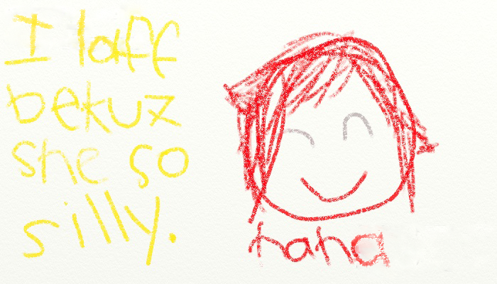 capedinred:  //Testing crayon brush! Ruby had to write about a family member in school!